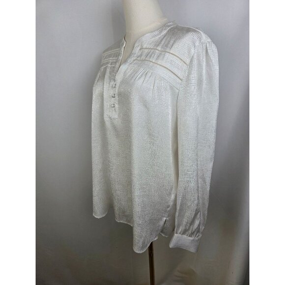 NWT! Karl Lagerfeld Blouse Shimmer Textured Medium White Button Professional - Picture 4 of 12
